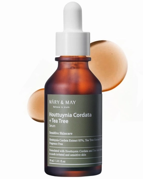 Mary&May Houttuynia Cordata   Tea Tree Serum - Effective Pore Clearing and Acne Treatment Face Serum - Non-Sticky Formula for Improved Skin Barrier and Calm Skin - Fragrance Free, 1.01 fl.oz.