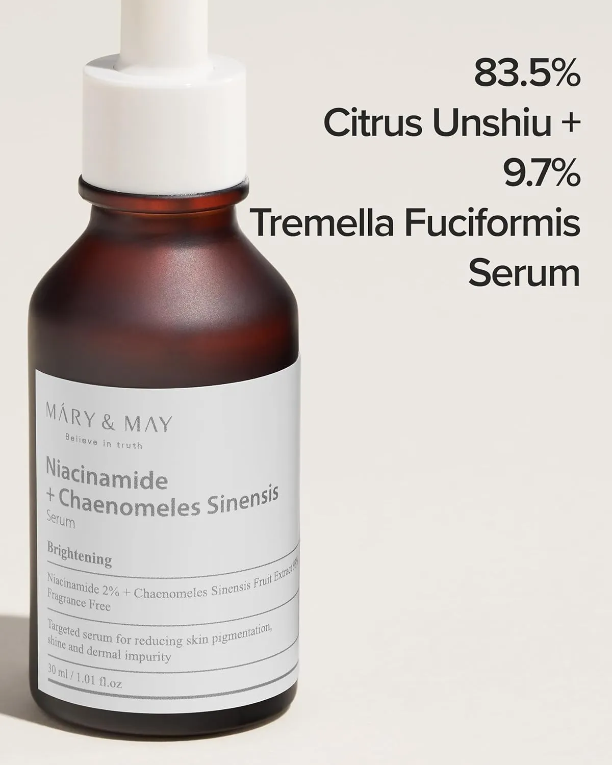 Mary&May Niacinamide   Chaenomeles Sinensis Face Serum - Korean Vitamin B3 Face Serum for Clear, Bright Skin, Sebum Control and Acne Soothing- Quick Absorption, Non-Sticky, Fragrance Free, 1.01 fl.oz.
