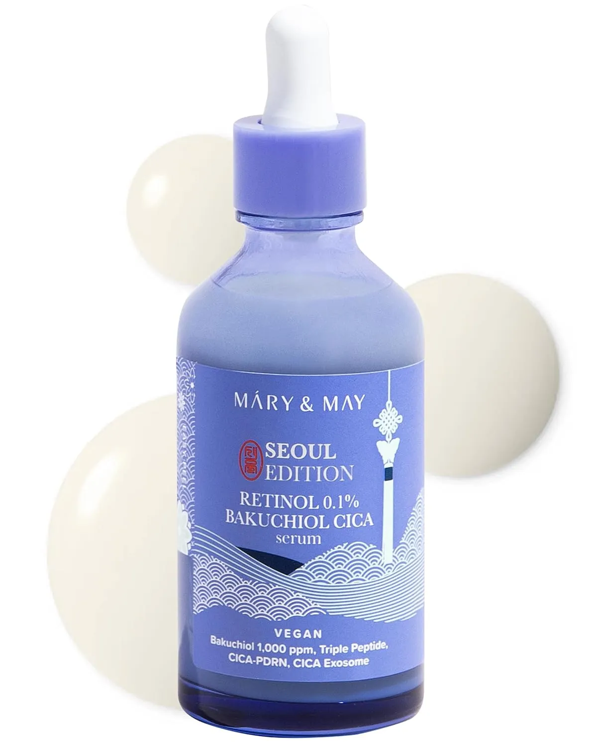 Mary&May SEOUL EDITION Retinol 0.1% Bakuchiol Cica Serum - Korean Face Serum for Pore Elasticity & Wrinkle Improvement - Cica and Peptides - Fragrance-Free, Vegan, and Cruelty-Free, 2.7 fl.oz.