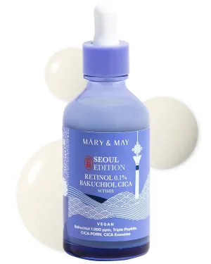 Mary&May SEOUL EDITION Retinol 0.1% Bakuchiol Cica Serum - Korean Face Serum for Pore Elasticity & Wrinkle Improvement - Cica and Peptides - Fragrance-Free, Vegan, and Cruelty-Free, 2.7 fl.oz.