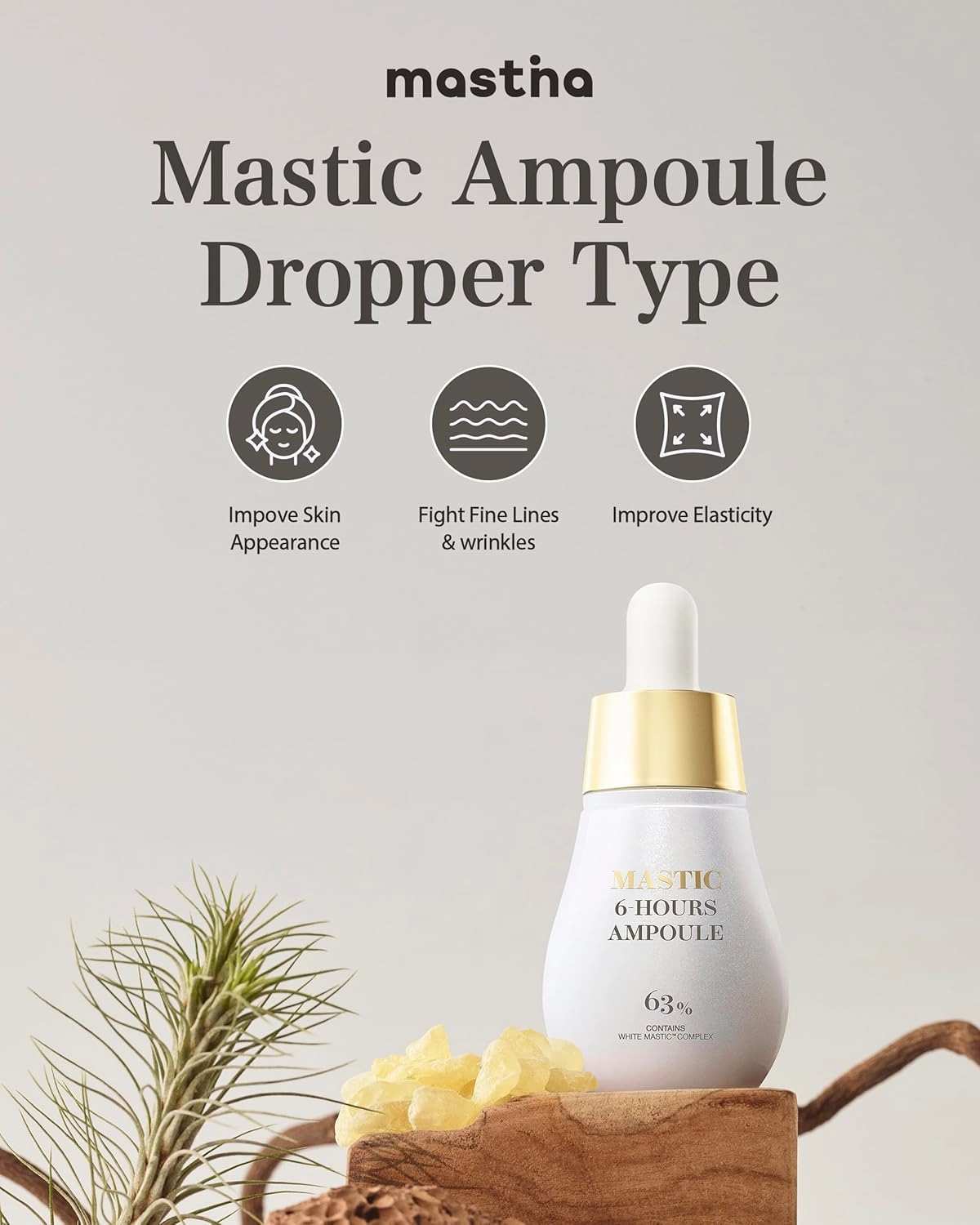 MASTINA Mastic Ampoule Serum Spoid Type Set(Dropper Type, 0.5fl oz, pack of 3), Fermented Mastic Gum. White Mastic Complex 63%   Tranexamic Acid 2%   Niacinamide 5%