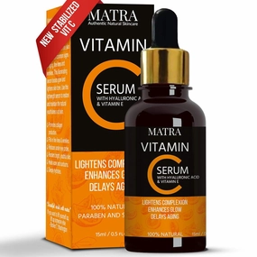 Matra Vitamin C Face Serum with Hyaluronic Acid, Niacinamide & Vit E for Ultra Glow, Skin Brightening & Anti-aging, 15ml
