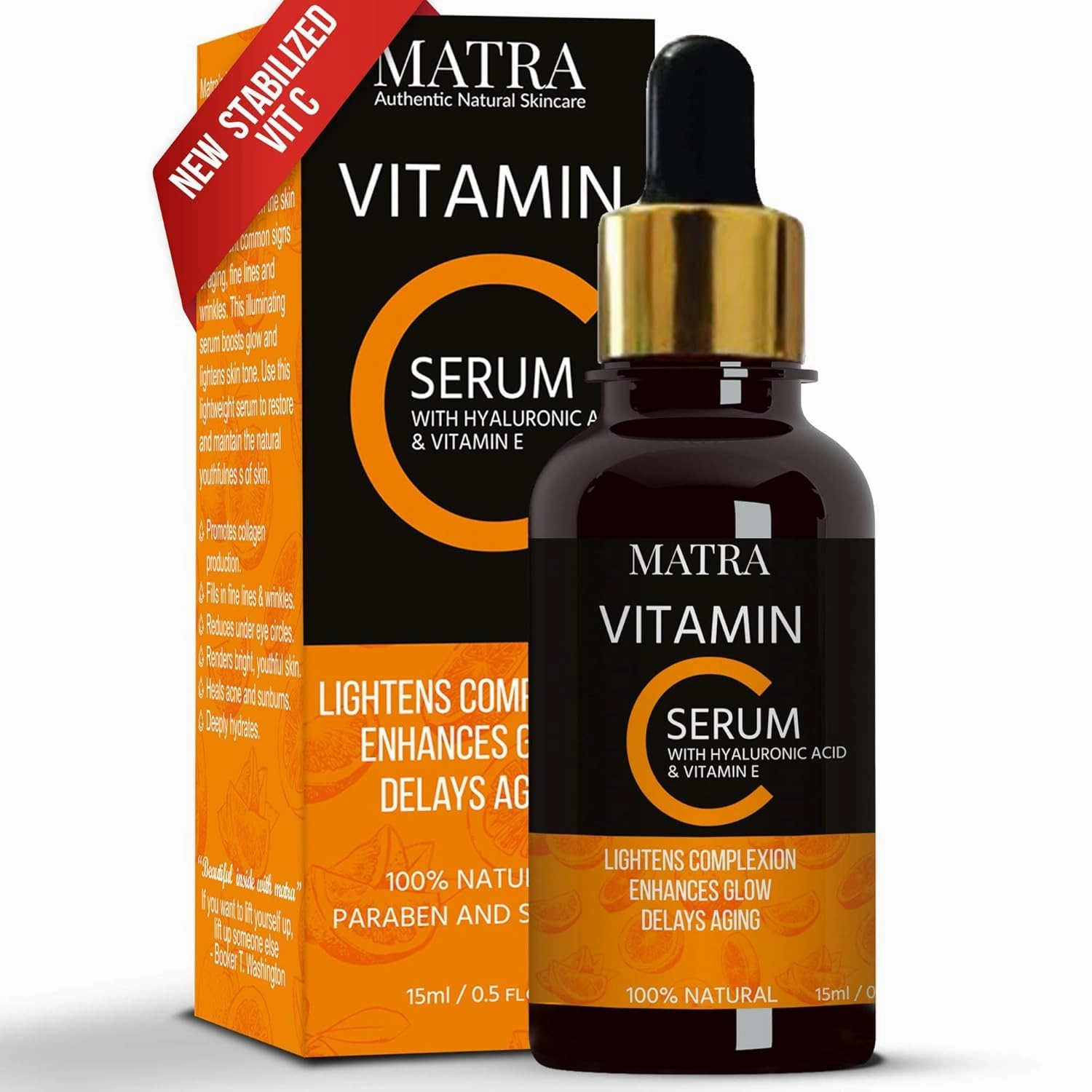 Matra Vitamin C Face Serum with Hyaluronic Acid, Niacinamide & Vit E for Ultra Glow, Skin Brightening & Anti-aging, 15ml