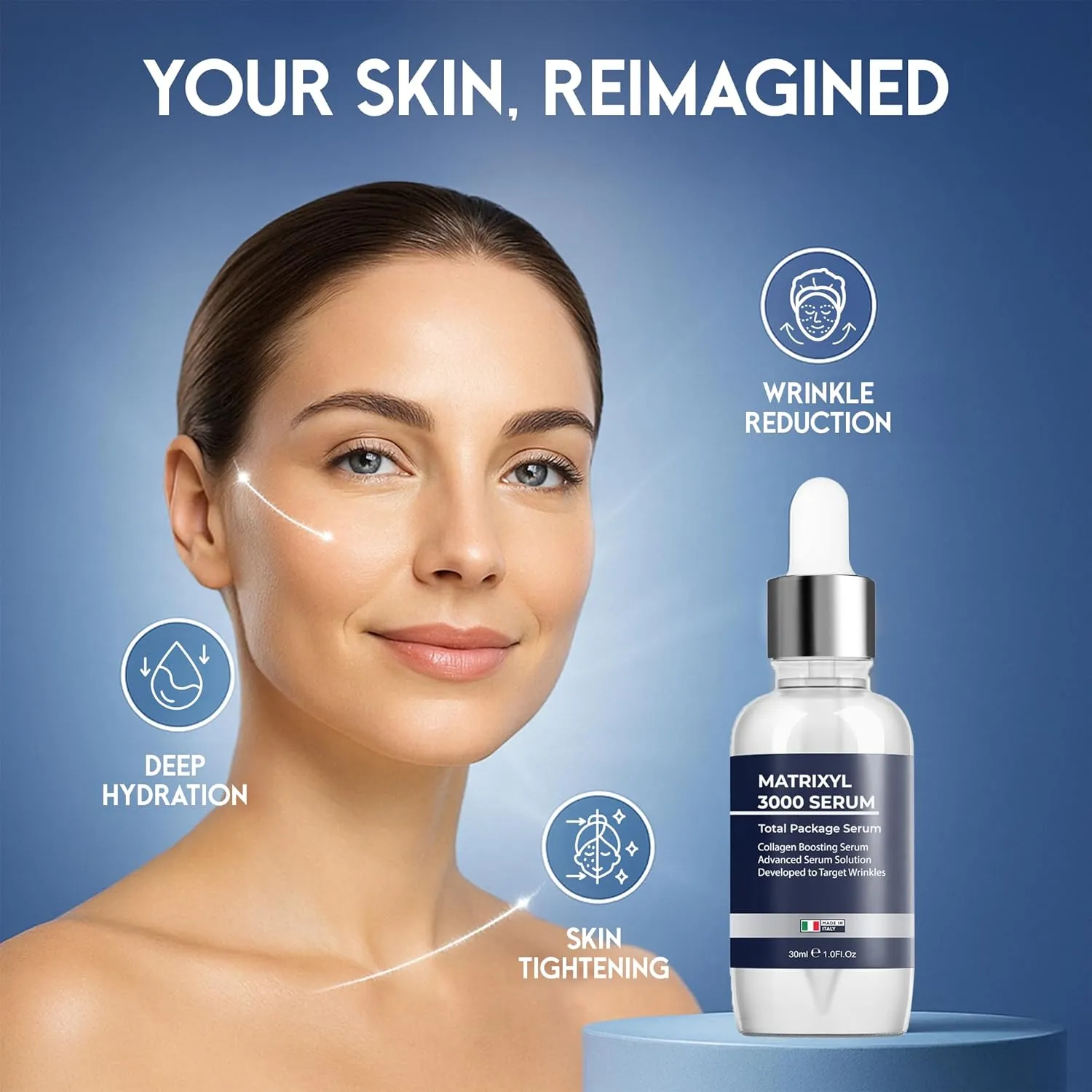 Matrixyl 3000 Total Package Serum with Hyaluronic Acid, Argireline Serum for Anti-Wrinkle, Collagen Boosting, Anti-Aging & face hydrating, Deep Wrinkle Repair & Firming for Fine - 30ml