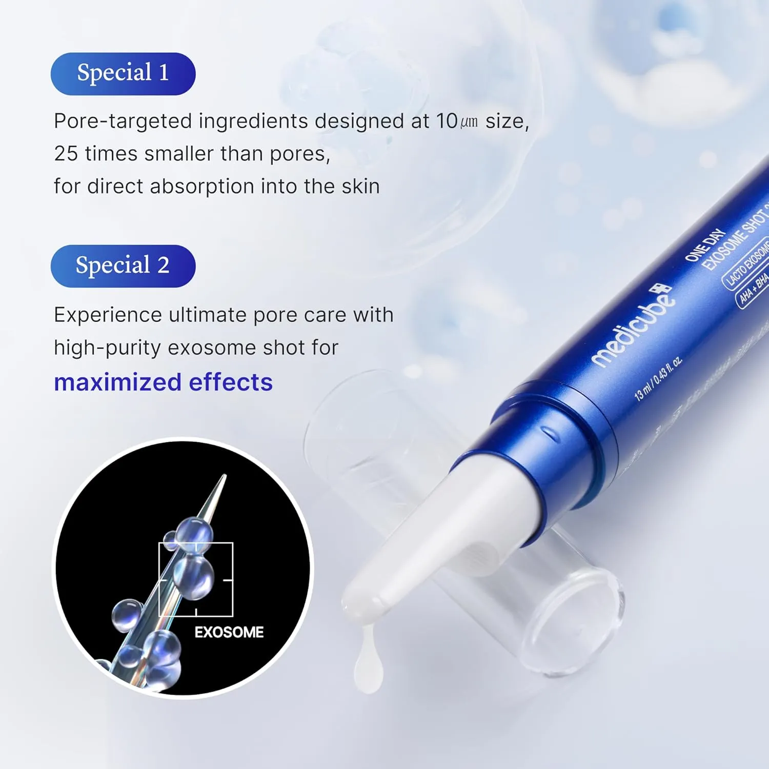 medicube Zero Exosome Shot 25,000 PPM Spicule Facial Serum | Liquid Skin Booster Serum | Exosome, AHA BHA PHA | Pore Care, Dead Skin Cells, Skin Texture | Korean Skin Care 0.43 fl.oz