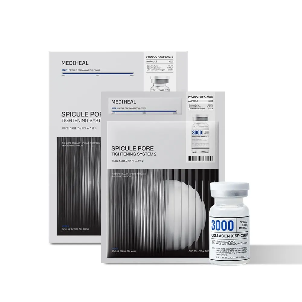 Mediheal Collagen Pore Care System - 10pc Serum & Gel Mask Set with Spicule & Micro Collagen. 2-Step Pore Care with Ampoule & Gel Mask