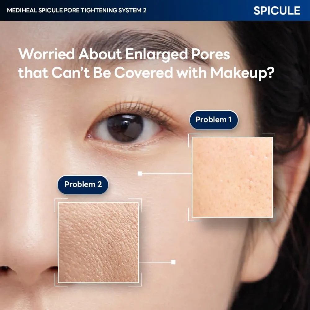 Mediheal Collagen Pore Care System - 10pc Serum & Gel Mask Set with Spicule & Micro Collagen. 2-Step Pore Care with Ampoule & Gel Mask