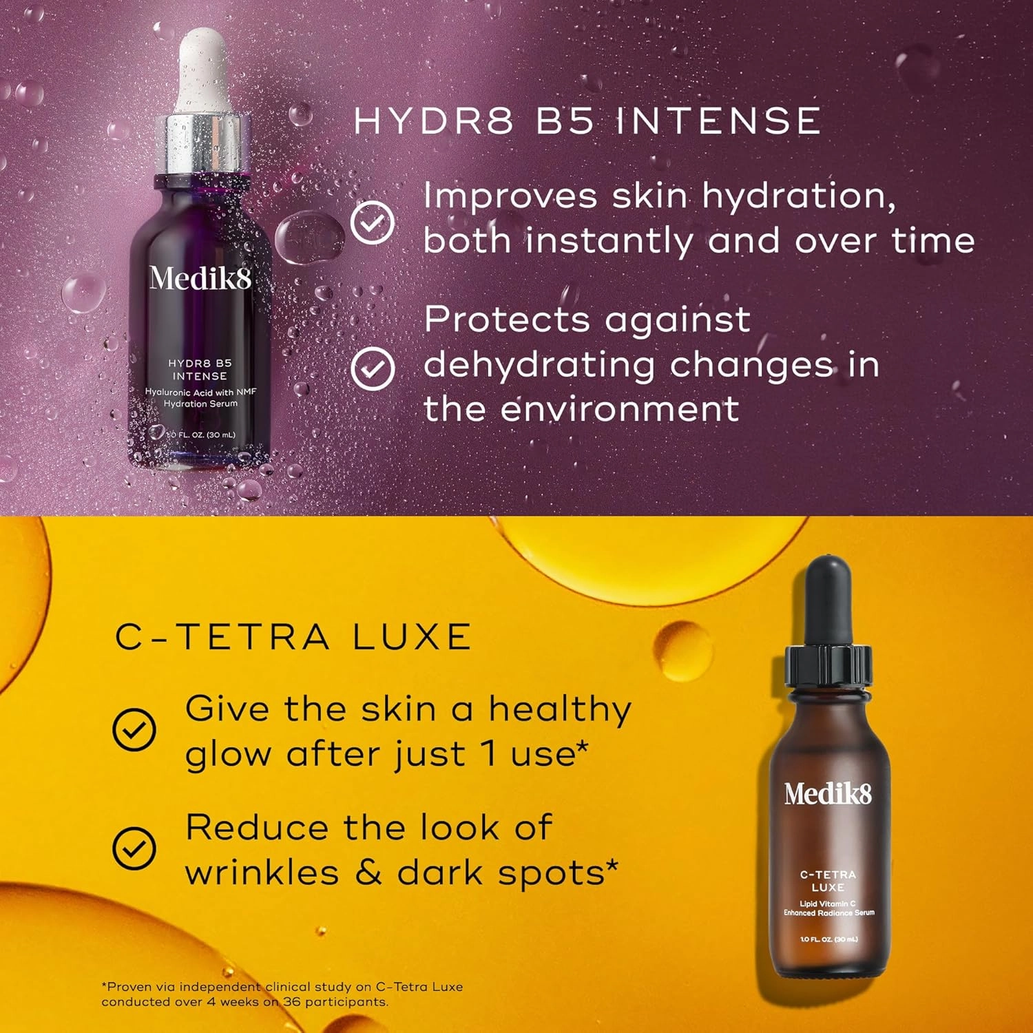 Medik8 Morning Duo - Hydr8 B5 Intense, C-Tetra Luxe - Daily Vitamin C Serum - Intensive Hydration Hyaluronic Acid Serum - 2 pc