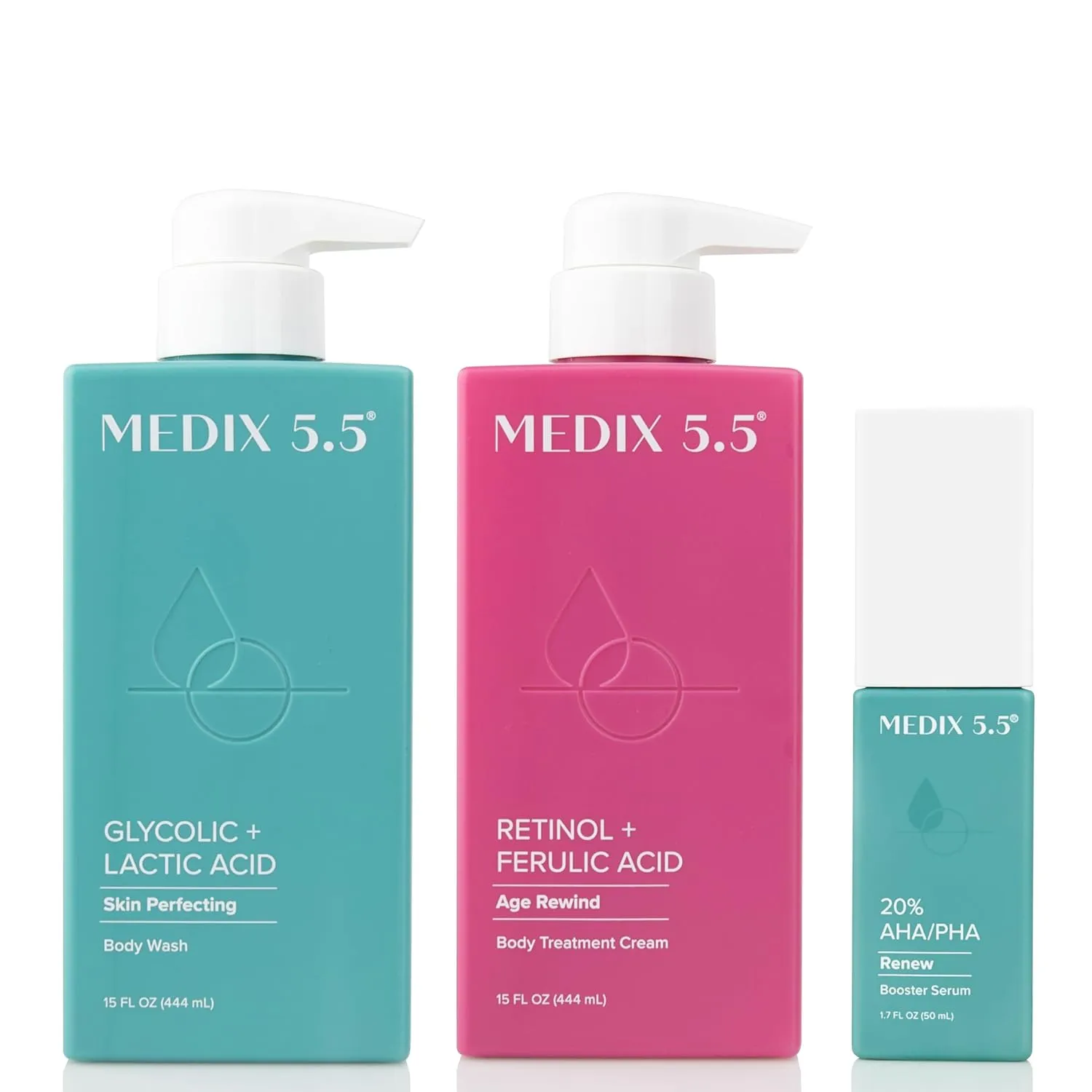 Medix 5.5 Retinol Age Rewind Body Cream   Glycolic Acid Exfoliating Body Wash   Glycolic Acid Exfoliating Booster Serum Set