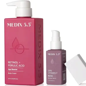 MEDIX Retinol Body Lotion   20% Vitamin F Booster Serum Moisturizer 2PC Skin Care Set | Crepey Skin Care Treatment | Retinol Body Cream Targets Appearance Of Sagging Crepe Skin & Wrinkles, 2PC Set