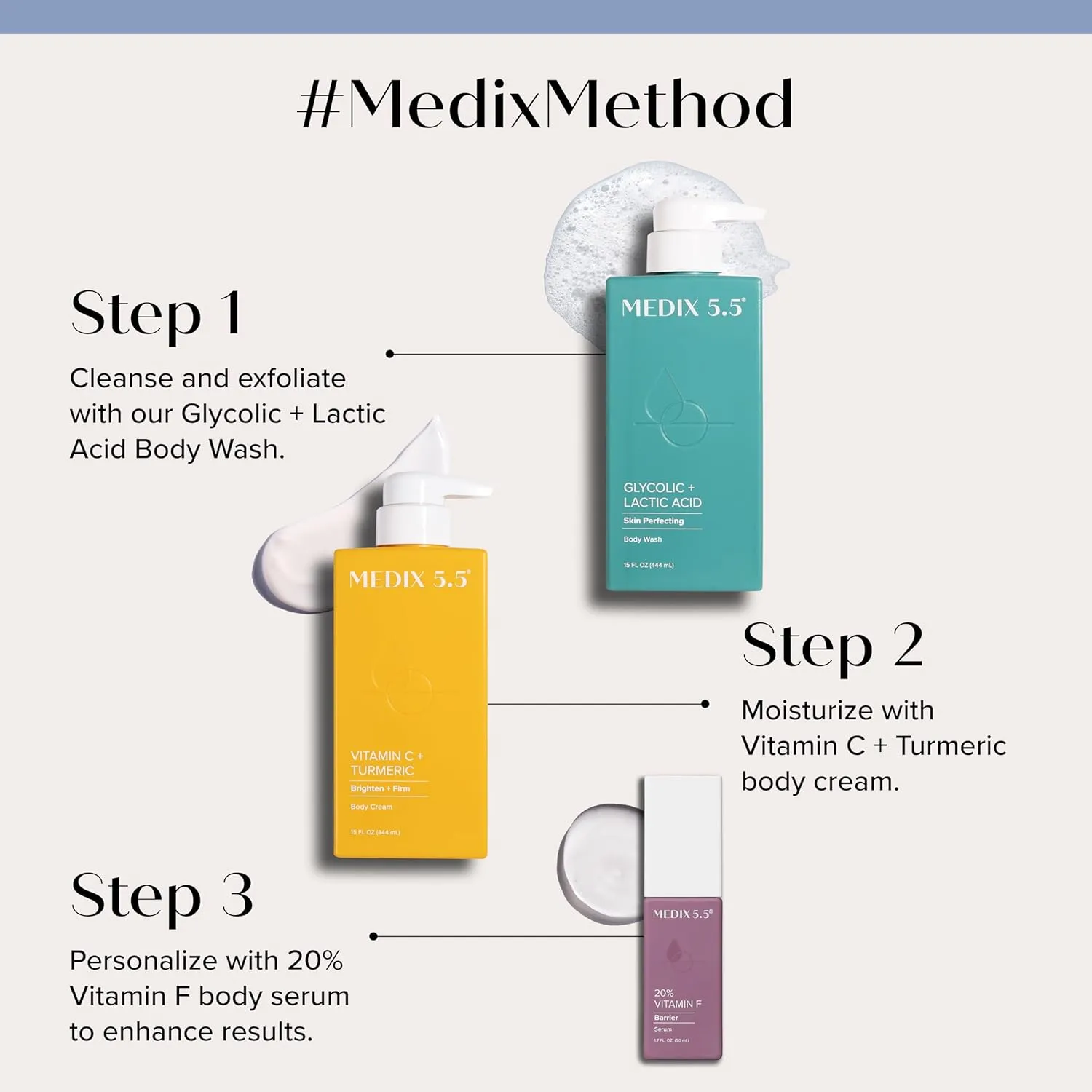 MEDIX Vitamin C Cream   Vitamin F Booster Serum Body Lotion Moisturizer 2PC Skin Care Set | Firming & Brightening Cream Diminishes Uneven Skin Tone, Age Spots, Dry Skin, & Sun Damage, 2PC Bundle