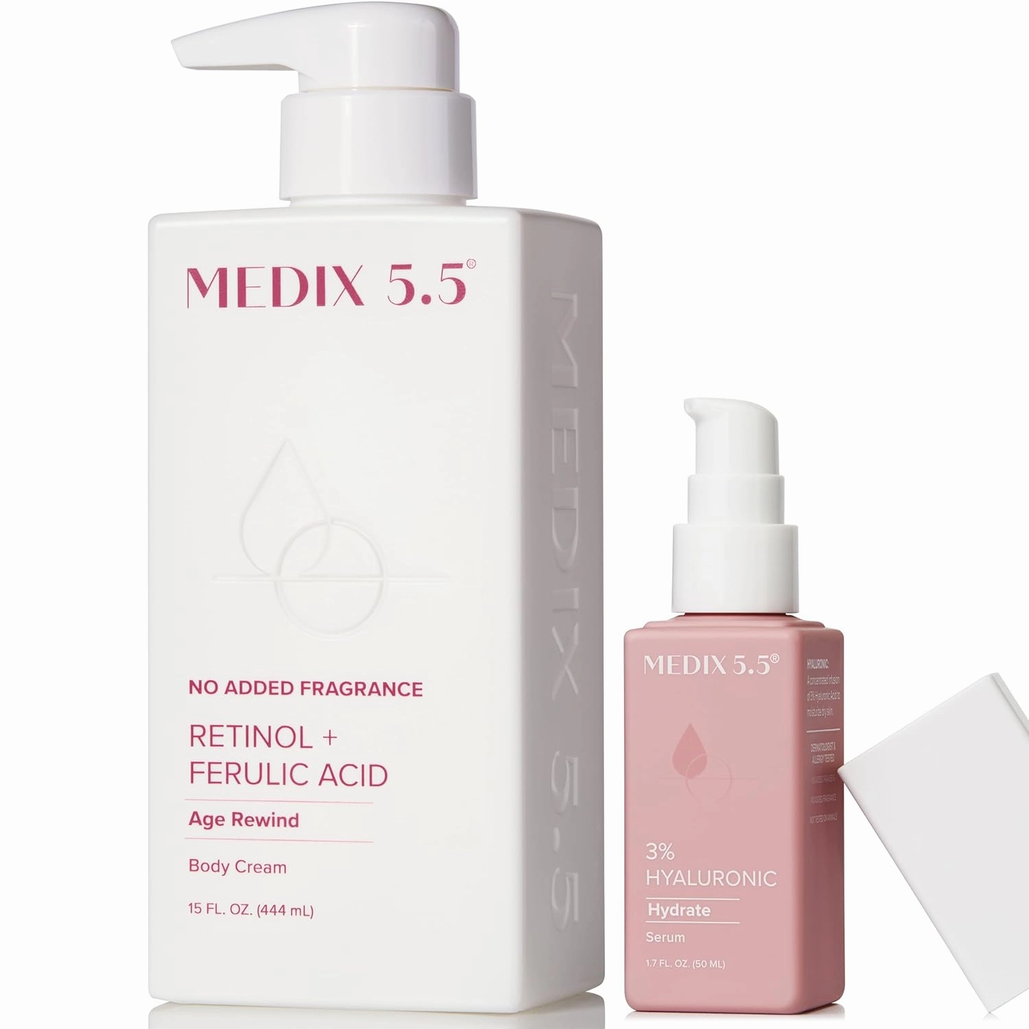 Medix 5.5 Fragrance Free Retinol Age Rewind Cream   3% Hyaluronic Acid Hydrating Body Serum Set