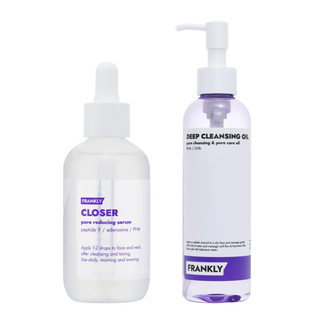 [Mega Jumbo] Closer Serum & Pore Cleansing Oil Set | BHA & LHA Purifying Cleanser   9 Peptide Pore Minimizing Serum | Hydrating & Anti-Aging, Vegan, 6.8 fl.oz & 3.38 fl.oz