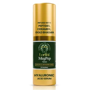 MegPep Anti-Aging Serum | Peptide & Hyaluronic Acid Face Serum for Wrinkles, Hydration,Fine Lines & Dull skin | With Ceramides, Ashwagandha, Gold Bhasma & Edelweiss – Firm, Brighten Skin – 1 Fl Oz