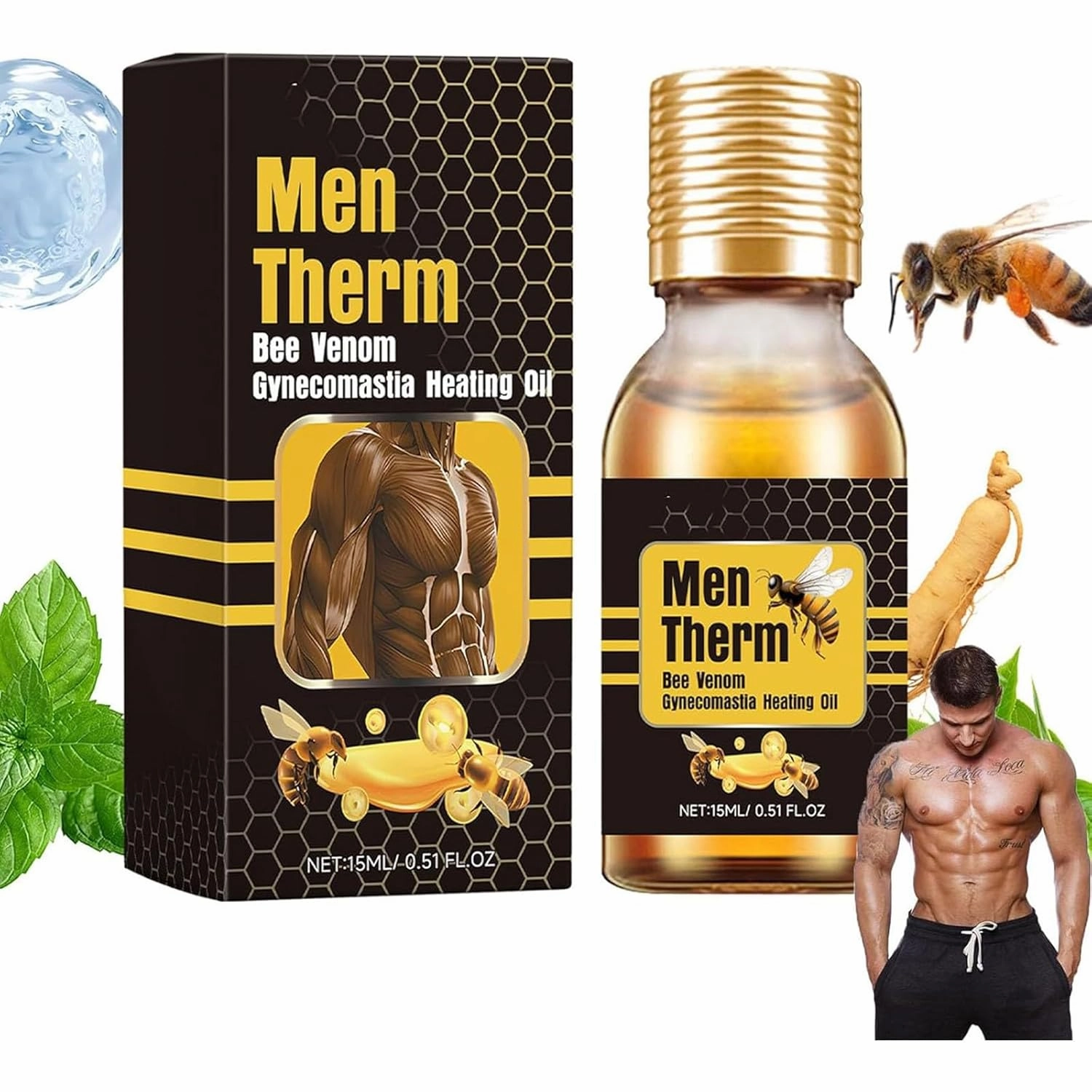 Men Bee Venom Chest Muscles Oil, Men's Chest Shaping and Firming Oil, Enhances Contours and Radiance, Strengthen The Chest Muscles (3)