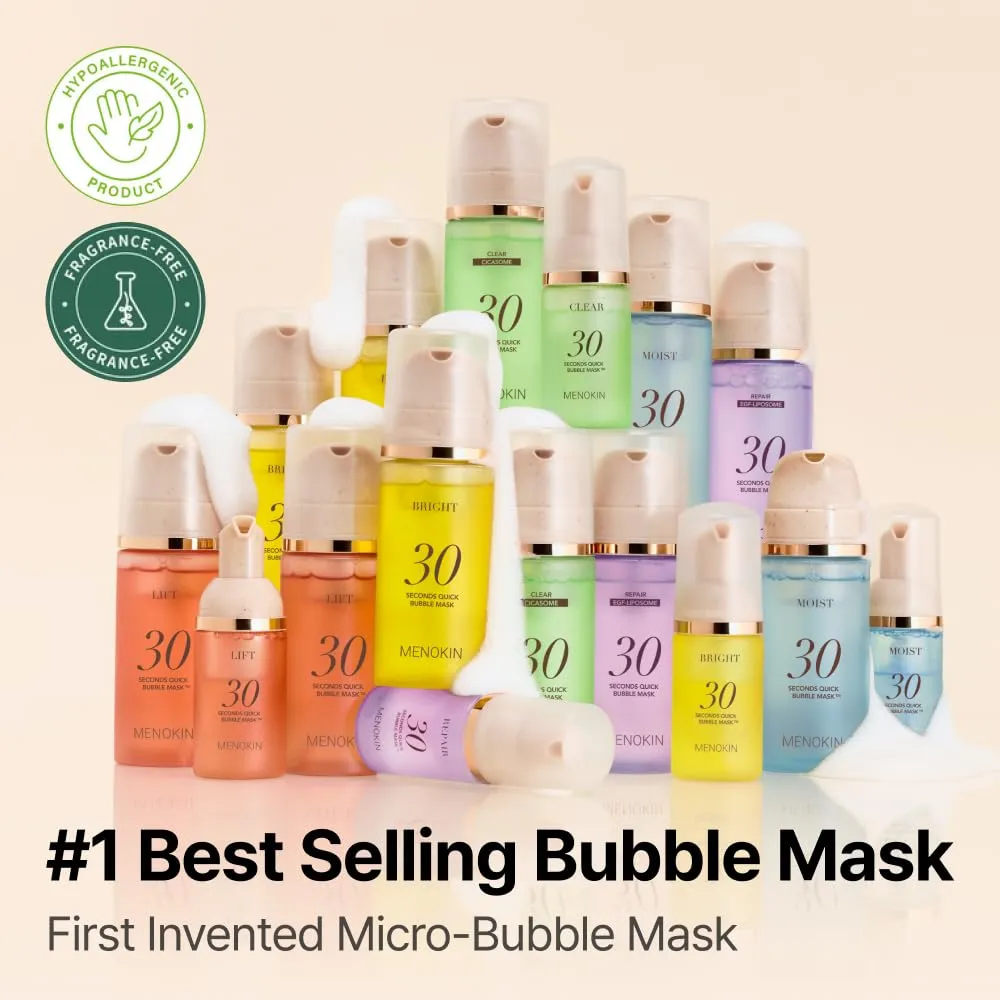 MENOKIN 30 Seconds Quick Bubble Mask [LIFT] - [Collagen] & Niacinamide in Micro-bubbles for Anti Aging, Boost Elasticity, Fine Lines, Korean Glass Skin Care Essential, 70 Uses, 3.21 fl.oz