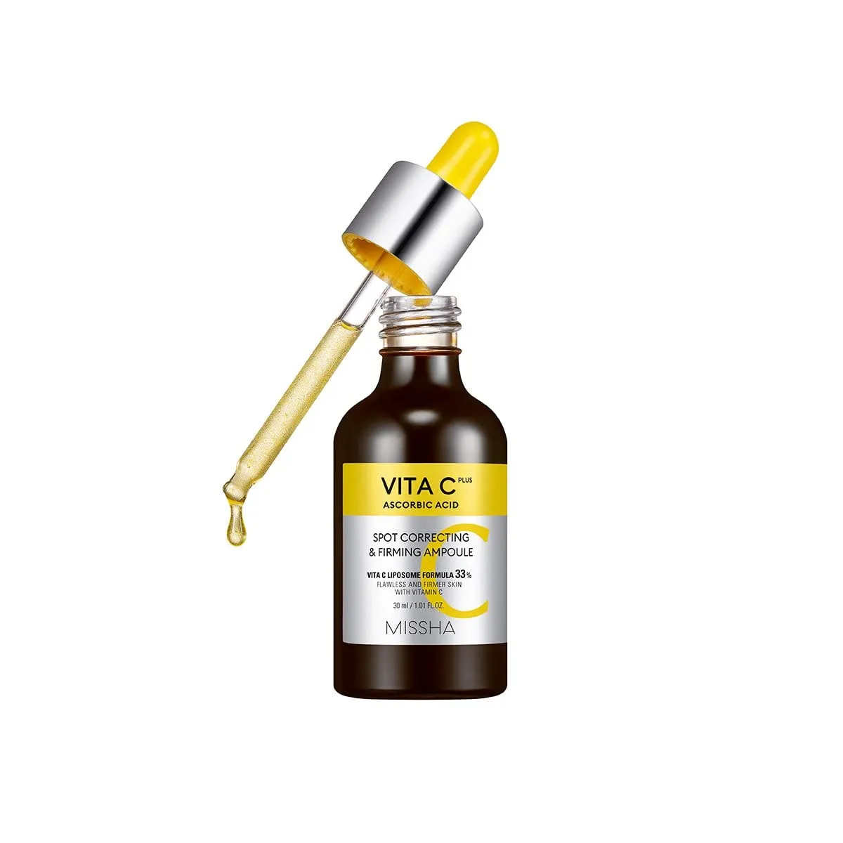 MISSHA Vita C Plus Spot Correcting & Firming Ampoule, Vitamin C Serum, Korean Serum for Face, Korean Skin Care For Aging Dull skin, Dark spots, 1.01 Fl oz/30ml