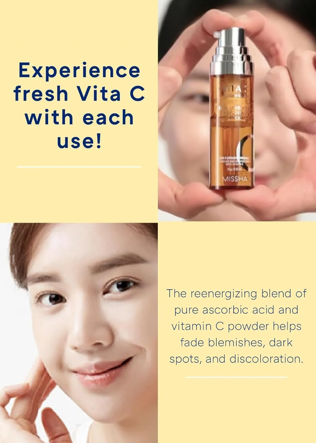 MISSHA Vita C Plus Spot Correcting Concentrate Ampoule 0.52 Fl oz/15ml, Korean Vitamin C Serum for Face, Improves Dark Spots & Firms Skin with 33% VITA C Liposome Formula