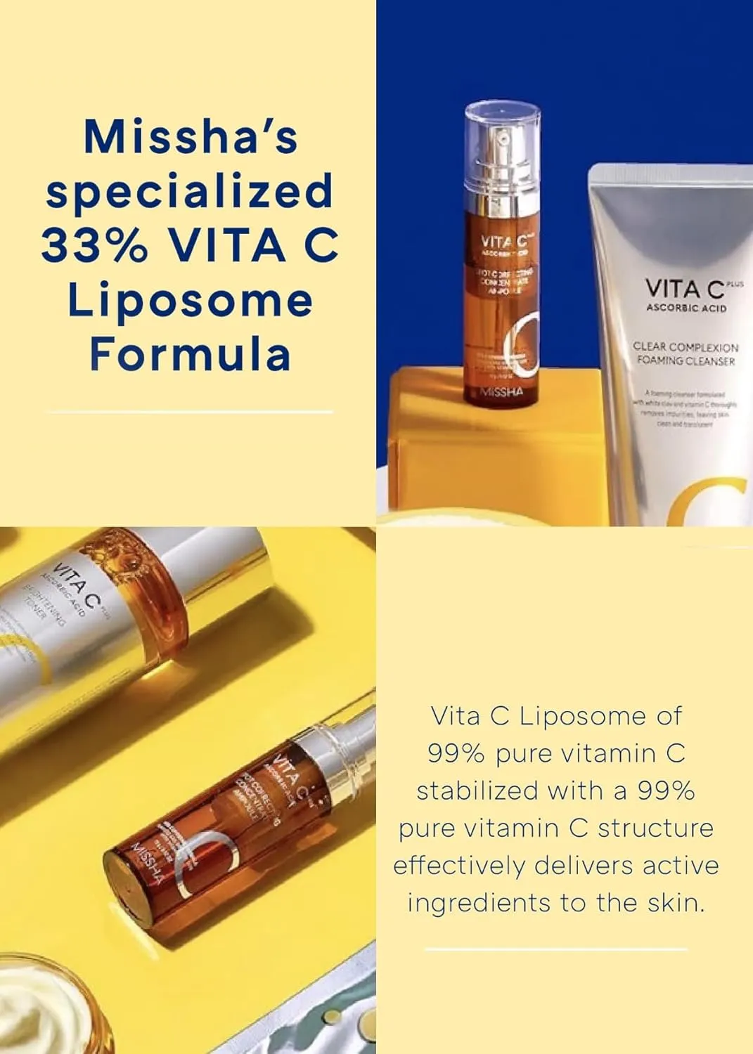 MISSHA Vita C Plus Spot Correcting Concentrate Ampoule 0.52 Fl oz/15ml, Korean Vitamin C Serum for Face, Improves Dark Spots & Firms Skin with 33% VITA C Liposome Formula