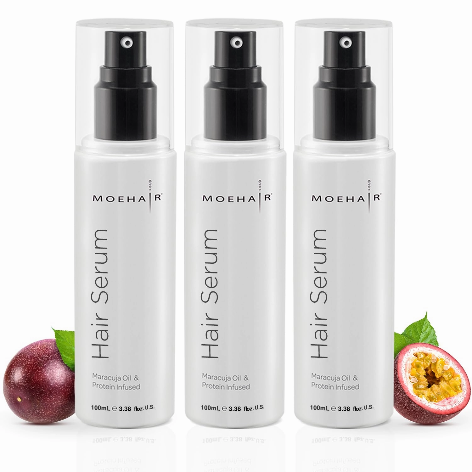 MOEHAIR Anti-Frizz Hair Serum (3.38 Fl. Oz, Pack of 3) | Maracuja Oil and Protein-Infused | Hair Serum for Frizzy Hair | Hair Smoothing Serum For Frizz-Free and Smooth Hair | Sulfate and Paraben-Free