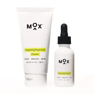 Mox Men's Skincare Starter Set (2 pc set) | Includes Exfoliating Peppermint Face Cleanser   MultiVitamin Hydrating Serum | Anti-Aging Ingredients to Fight Fine Lines & Tired Looking Skin