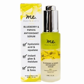 Mudita Earth Hyaluronic Acid Serum with Vitamin B5 & Papaya Enzyme, Anti-Aging Glow Serum for Face, Skin Elasticity and Hydration made with Organic Blueberry and Papaya