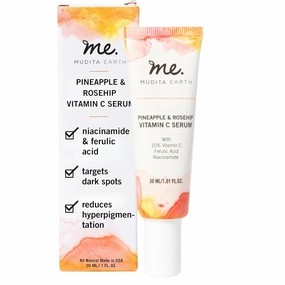 Mudita Earth Vitamin C & Niacinamide Serum, Organic Vitamin C & E for Acne Scars, Dark Spots, Brightening & Rejuvenation made with Pineapple & Rosehip