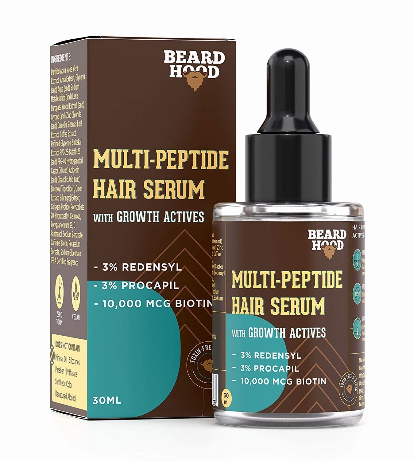 Multi-Peptide Hair Growth Serum with Growth Actives | 3% Redensyl, 3% Procapil & 10,000 MCG Biotin | Boosts Hair Growth & Prevents Hair Fall | Zero Toxin & Vegan | 30 ml