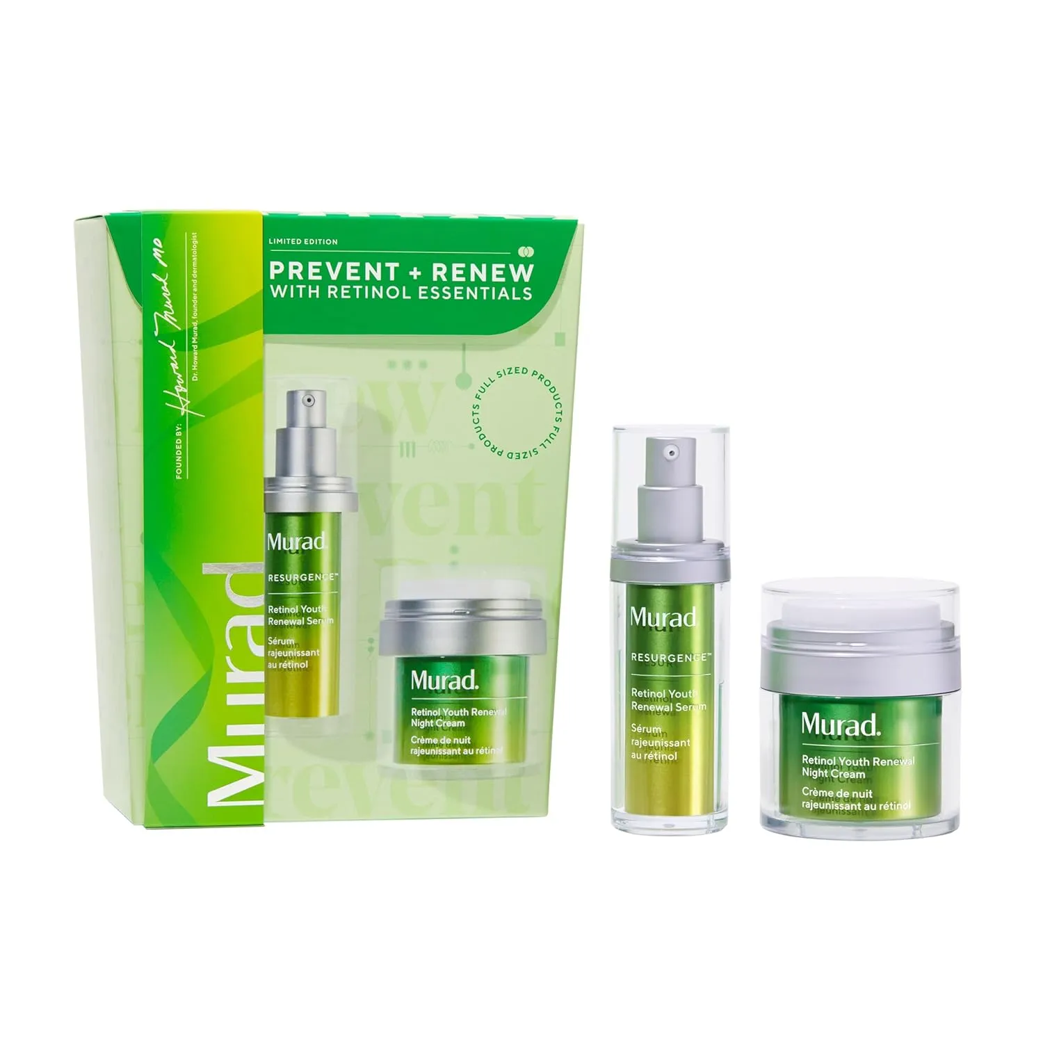 Murad Prevent   Renew w/Retinol - 2-Piece Full Sized Set ($181 Value) - Retinol Night Regimen for Wrinkles - Retinol Serum 1.0Fl Oz, Retinol Night Cream 1.7Fl Oz