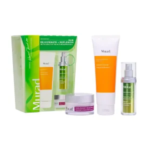 Murad Rejuvenate   Replenish w/ Healthy Skin - 3-Piece Full Sized Set ($213 Value) - Regimen for Total Skin Health - Ess-C Cleanser 6.75Fl Oz, Retinol Serum 1.0Fl Oz, Hydro Dynamic Moisture 1.7Fl Oz