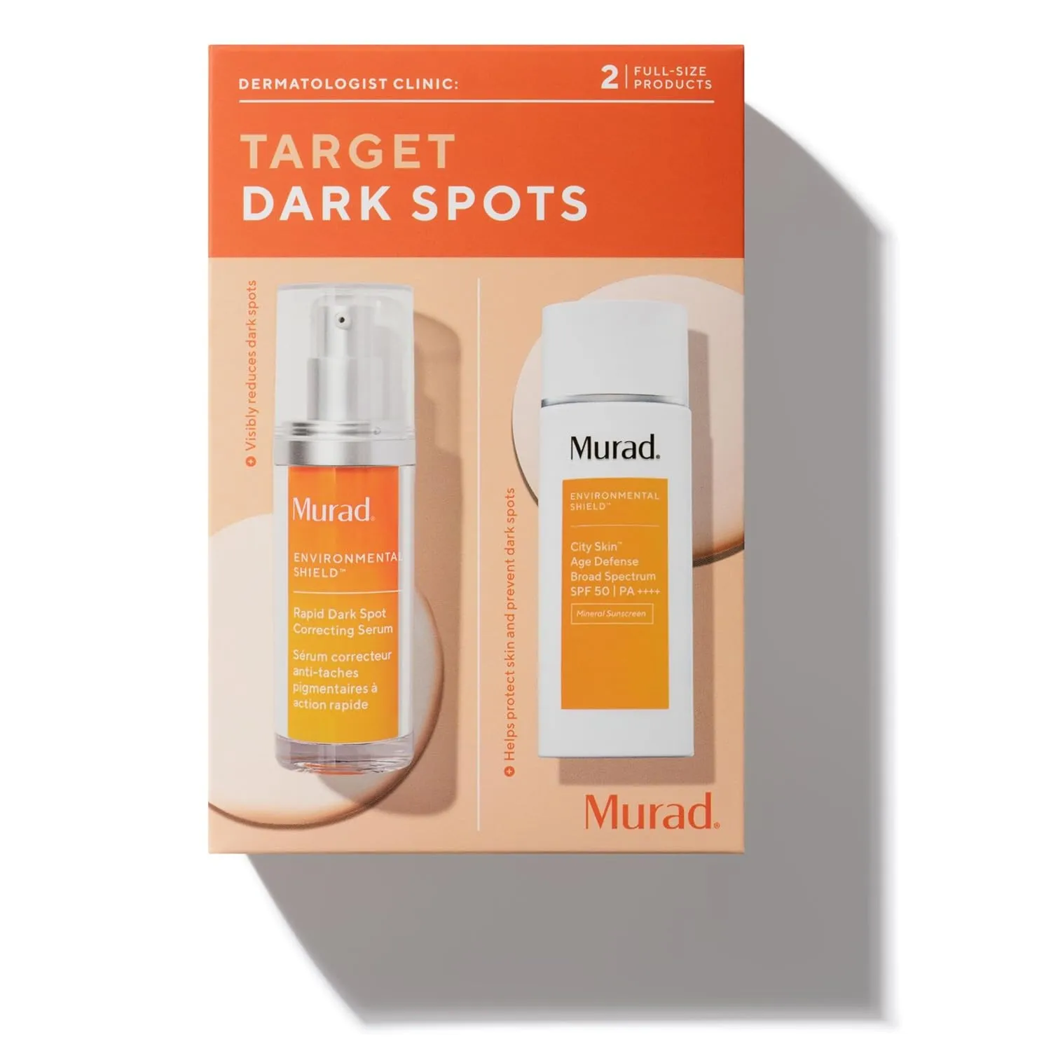 Murad Target Dark Spots (2-Piece Value Set) - Rapid Dark Spot Correcting Serum 1.0Fl Oz, City Skin SPF 50 1.7Fl Oz - Skin Brightening Regimen to Target Dark Spots and Brighten Skin Tone