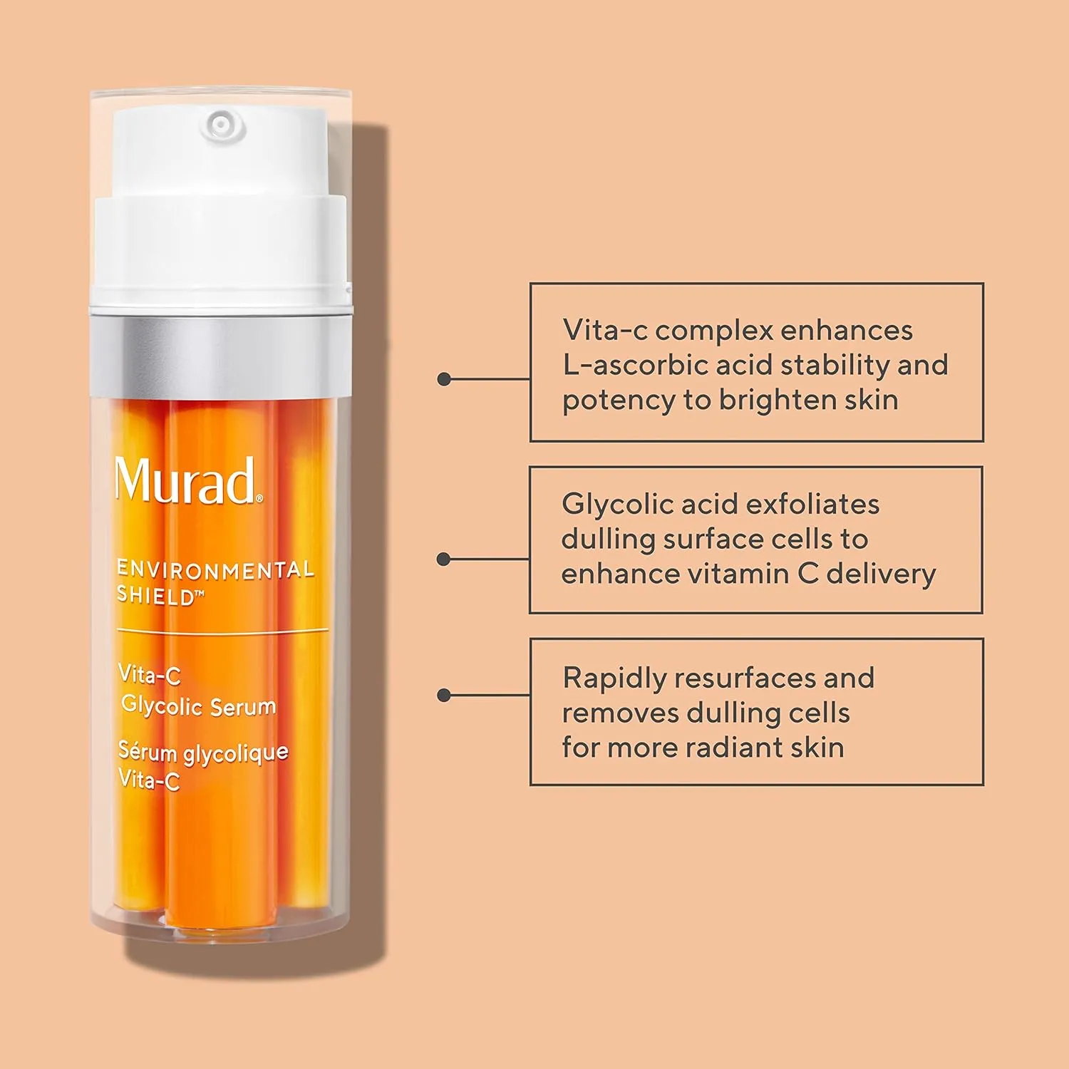 Murad Vita-C Glycolic Serum - Advanced Brightening Vitamin C and Glycolic Acid Face Serum for Improved Skin Tone and Texture - Gold-Stabilized Vitamin C for Enhanced Efficacy and Potency