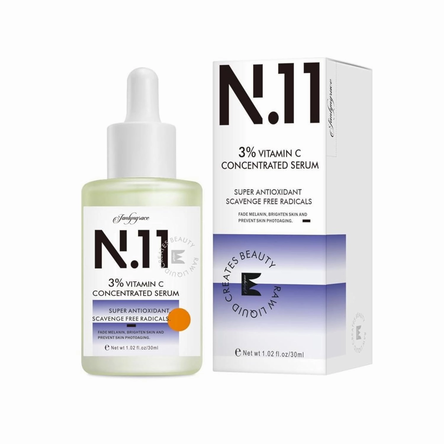 N.11 Vitamin C Serum 3% – Brightening & Hydrating Face Serum for Dull Skin, Dark Spots & Uneven Tone – 30ml / 1 fl oz – Made in Korea