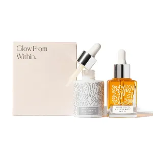 Naked & Thriving Super Glow Duo | Illuminate BC  Serum (30 mL)   Rejuvenate Restorative Face Oil (35 mL) with Argan Oil, Sea Buckthorn Oil, Bakuchiol and Vitamin C (Set of 2)