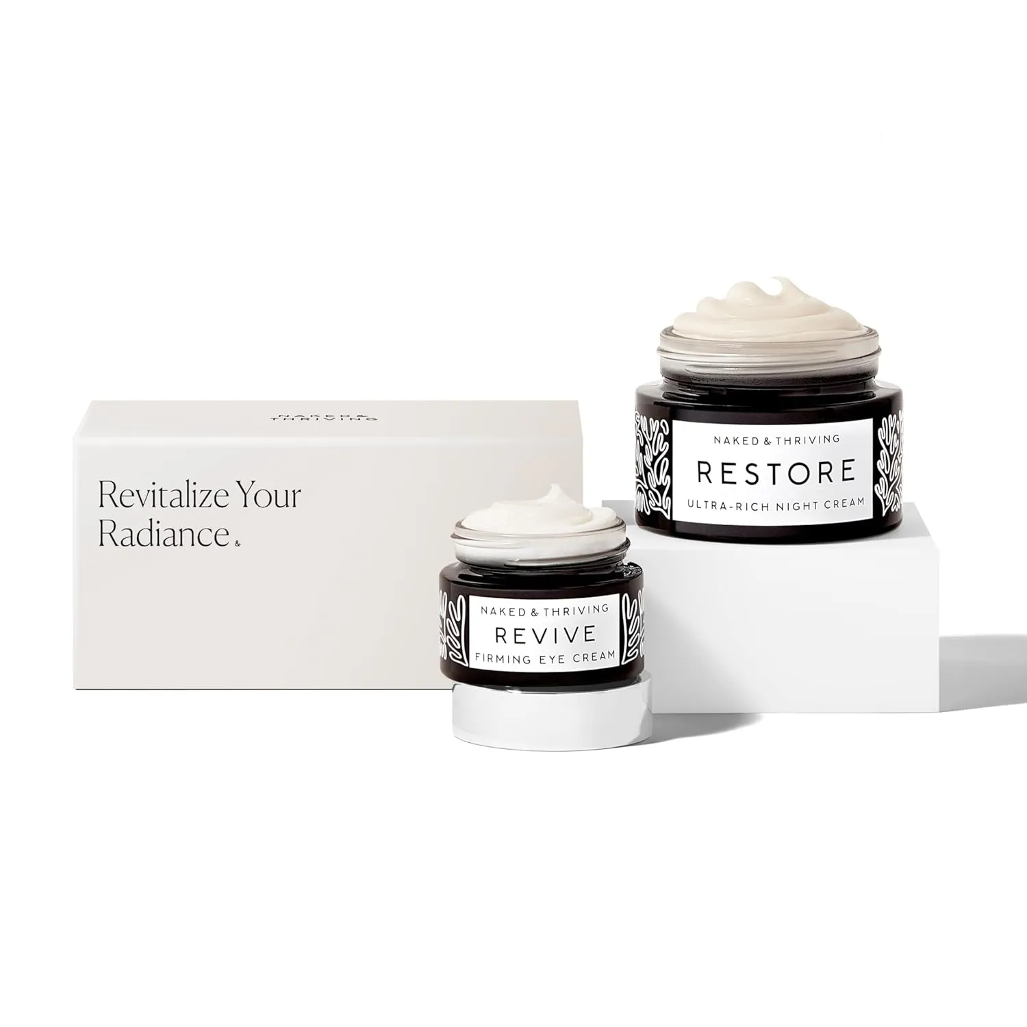 Naked & Thriving The Retinol-Alternative Duo | Restore Ultra-Rich Night Cream (50mL)   Revive Firming Eye Cream (15mL) with Hyaluronic Acid and Bakuchiol (Set of 2)