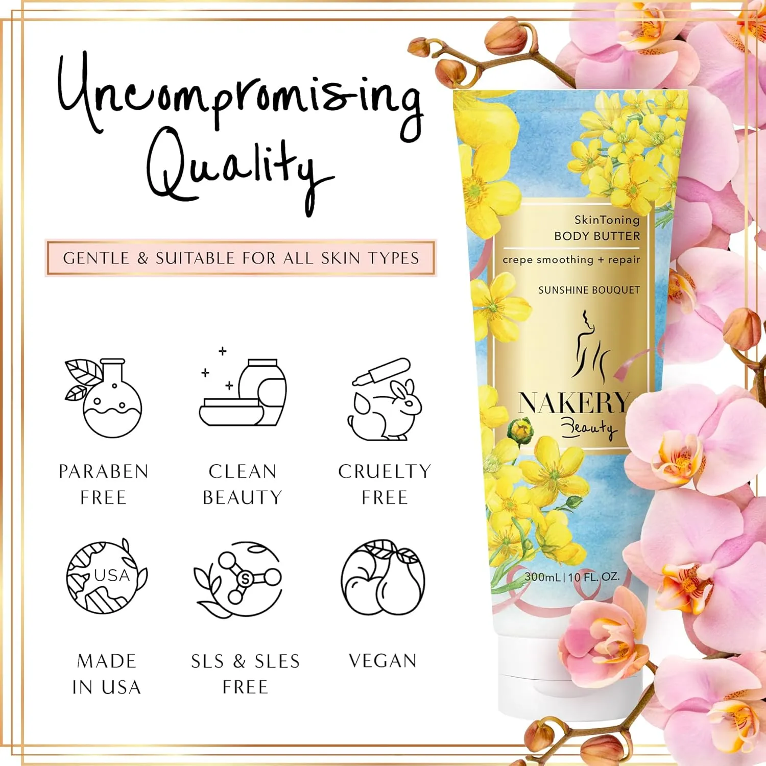 Nakery Body Butter Anti Aging Moisturizer - Body Cream Skin Tightening Cream & Neck Firming Cream, Moisturizing Cream & Neck Tightening Cream for Body & Face Cream for Dry Skin 300m (Sunshine Bouquet)