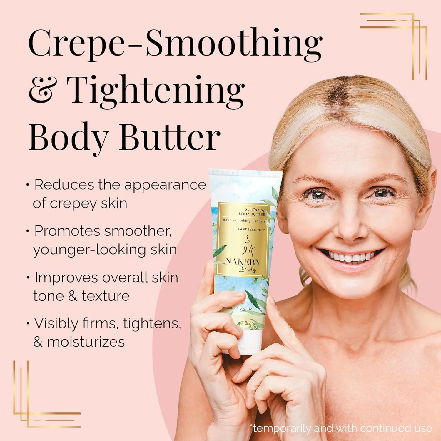 NAKERY Body Butter Anti Aging Moisturizer - Body Cream Skin Tightening Cream & Neck Firming Cream, Moisturizing Cream & Neck Tightening Cream for Body & Face Cream for Dry Skin 300ml(Seaside Serenity)