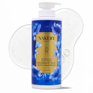 Nakery SkinRecovery Relax   Repair Magnesium Body Wash, Face Wash and Facial Cleanser with Dead Sea Salt, Epsom Salt, Magnesium Gel, Serum Infused Formula, Hydrates and Soothes, 1 Liter, Made in USA