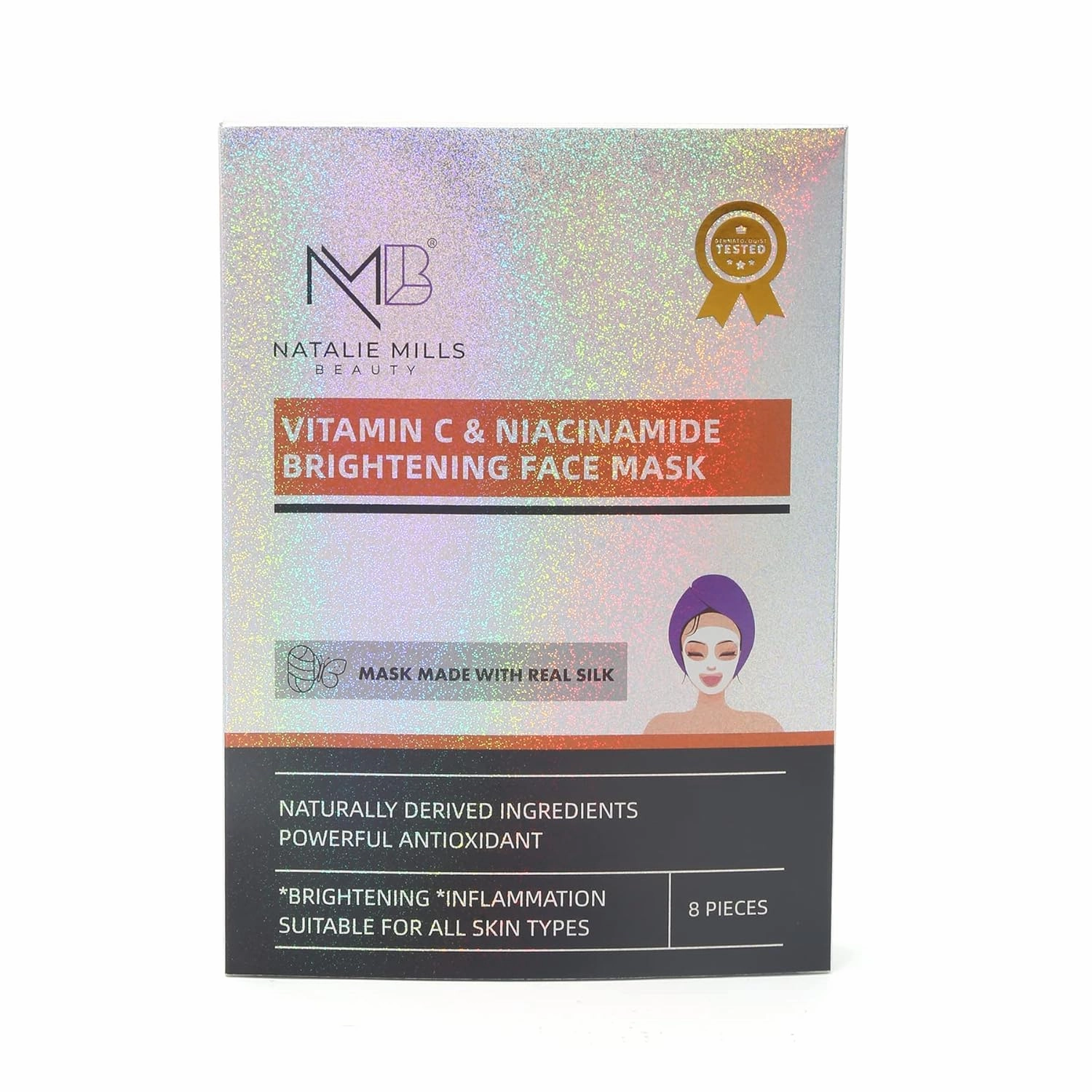 Natalie Mills Vitamin C & Niacinamide Brightening Anti-Aging SILK Face Mask - 8pcs