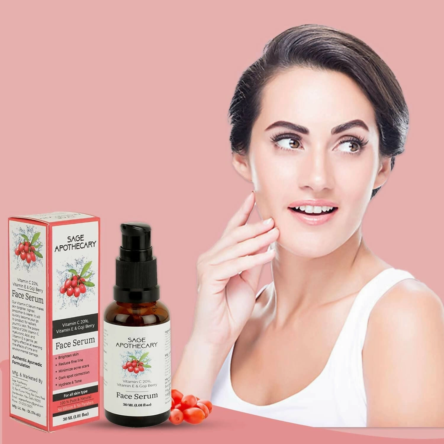 Natural Vitamin C 20% Face Serum with Vitamin E & Goji Berry (30ML)