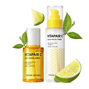 Nature Republic Vitapair C Glow Facial Serum Toner Set - Vitamin Skin Care, Korean Face Products for Hydrating Beauty, Women Moisturizer, Sensitive Oily Skincare, Night Moisturizers 45ml /1.52 fl o