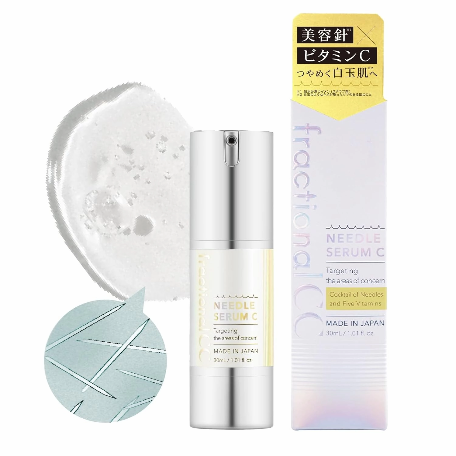 Needle Serum C, Japanese Microneedling Skin Care, Brightening Serum With Vitamin C, Glutathione, Centella Asiatica, Glass Skin, 1 fl oz (30 ml)