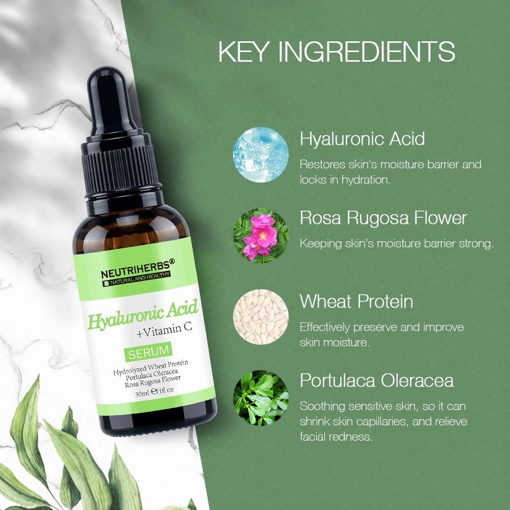 Neutriherbs Hyaluronic Acid Serum, Lightweight/Rapidly Hydrate Skin, Daily Facial Serum Improve Oily, Dehydrated, Acne-Prone Skin - 30ml / 1fl Oz
