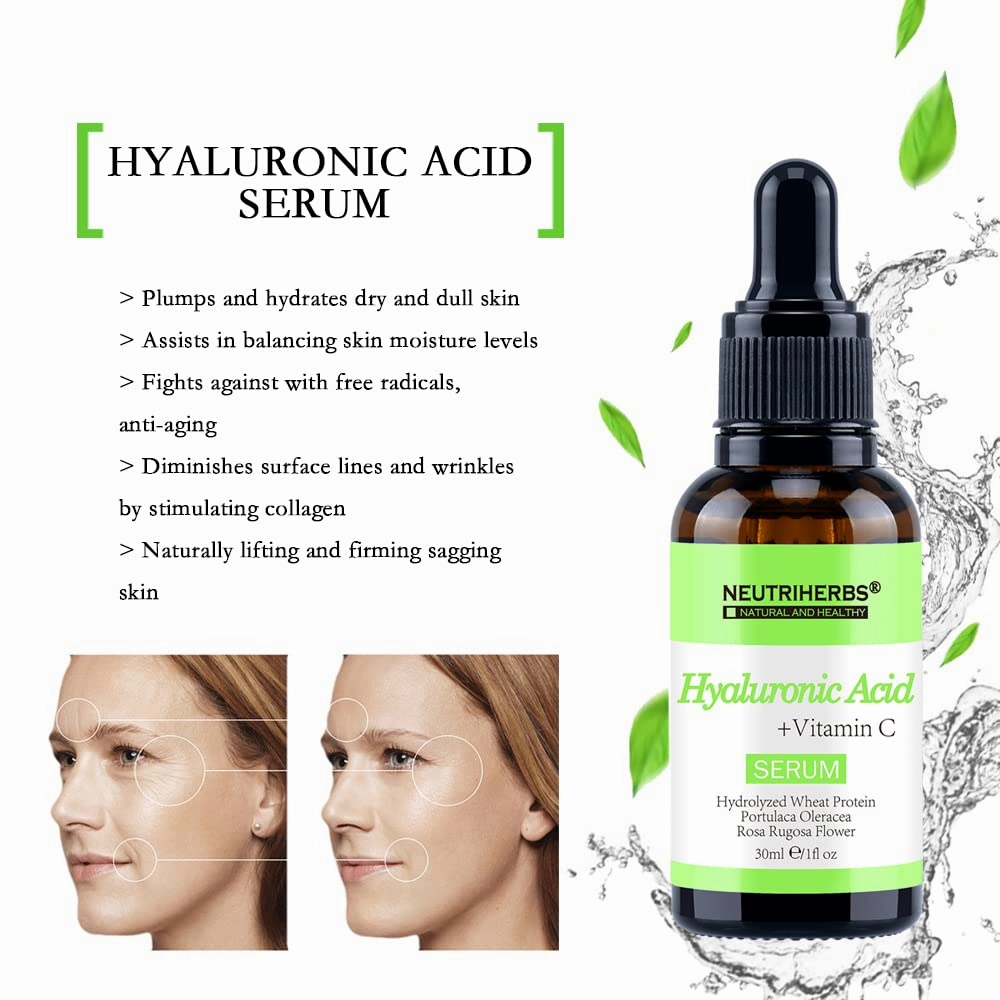 Neutriherbs Hyaluronic Acid Serum, Lightweight/Rapidly Hydrate Skin, Daily Facial Serum Improve Oily, Dehydrated, Acne-Prone Skin - 30ml / 1fl Oz