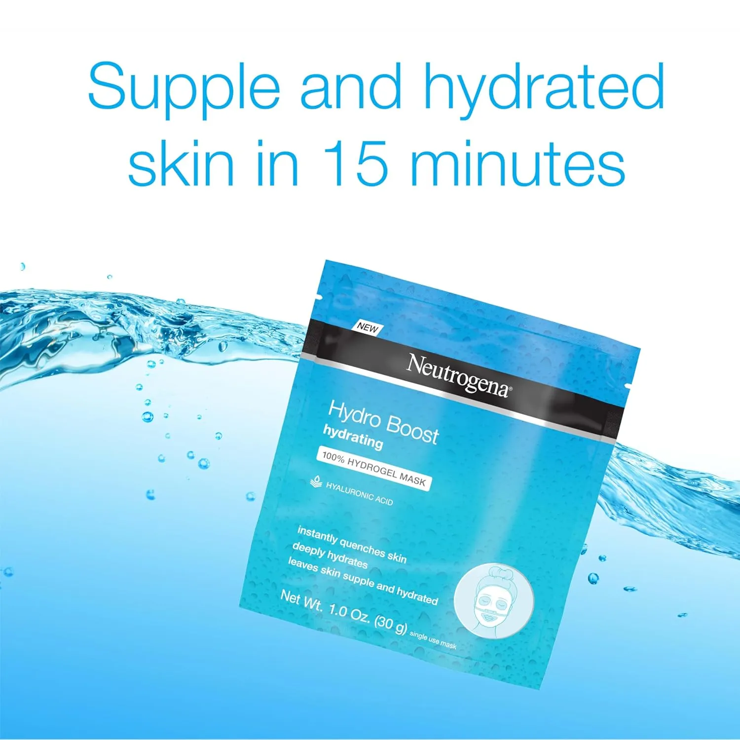 Neutrogena Hydro Boost Moisturizing & Hydrating 100% Hydrogel Sheet Mask, Face Mask for Dry Skin with Hyaluronic Acid, Gentle & Non-Comedogenic, 1 oz, 12 Pack