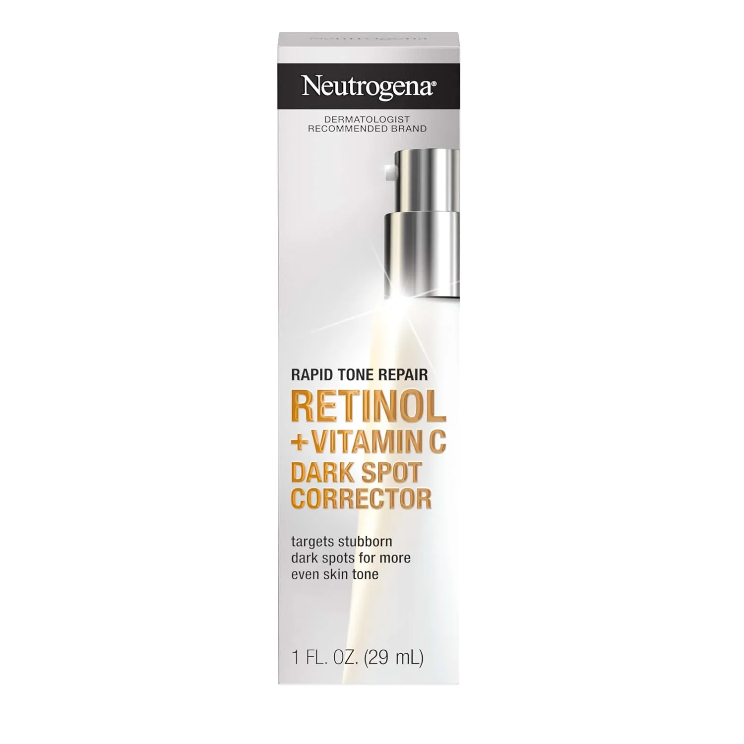 Neutrogena Rapid Tone Repair Retinol   Vitamin C Dark Spot Corrector Face Serum, Daily Anti-Wrinkle Dark Spot Corrector to Brighten & Even Tone, Mineral-Oil & Dye-Free, White, 1 oz