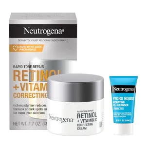 Neutrogena Rapid Tone Repair Retinol   Vitamin C Face Moisturizer, Dark Spot Corrector, Anti-Aging Face Cream for Even Tone 1.7 oz   Trial Size Hydro Boost Facial Cleanser, 0.5 fl. oz