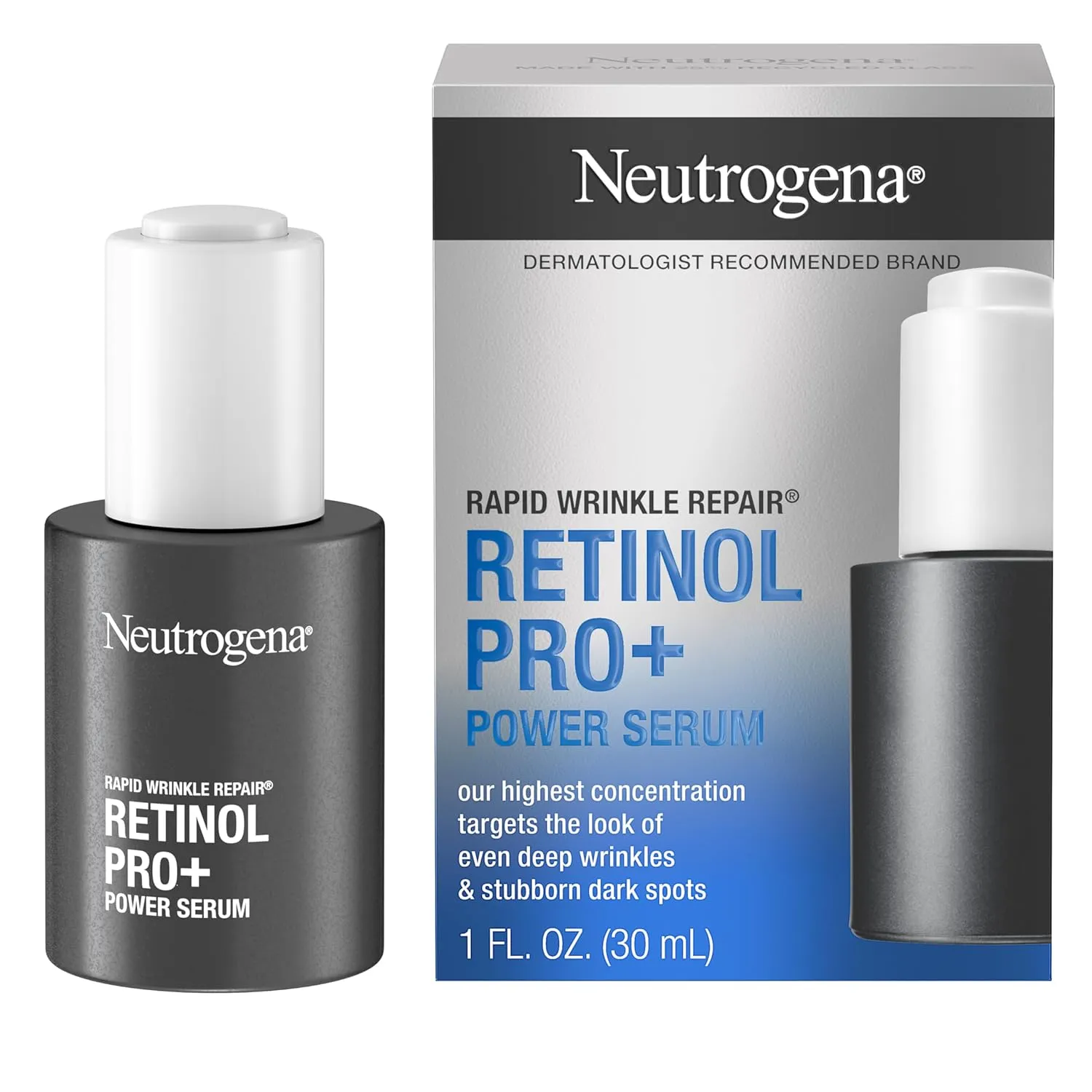 Neutrogena Rapid Wrinkle Repair Retinol Pro  Power Facial Serum, Gentle Anti-Aging Face Serum with Pure Retinol & Nourishing Emollients, Non-Comedogenic, Paraben-Free, 1 fl. oz