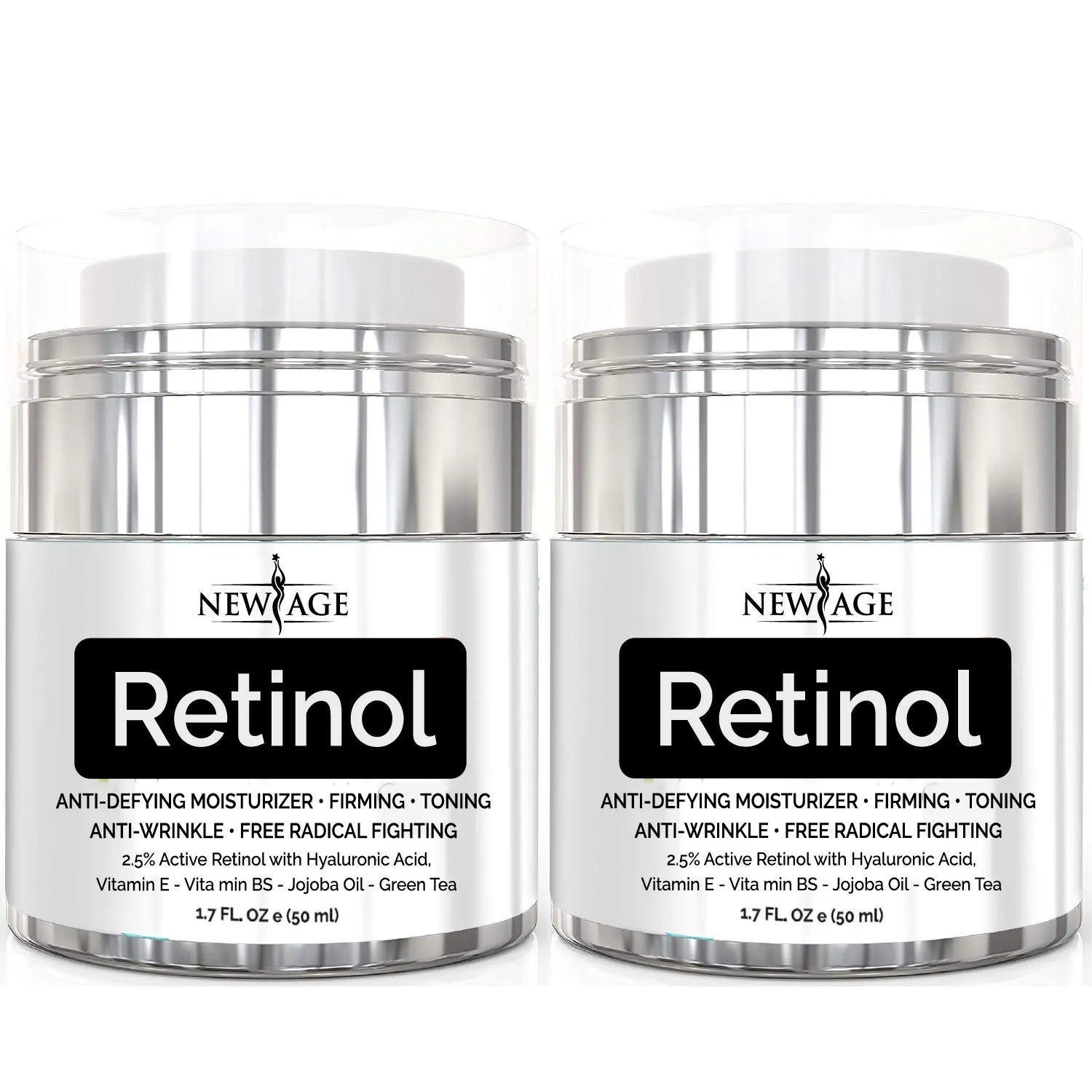 NEW AGE Retinol Cream Neck & Facial Moisturizer Serum with Hyaluronic Acid, Vitamin E - Anti Aging Formula Reduces Wrinkles, Fine Lines-Day and Night Cream 1.7 Fl Oz - 2 Pack - Retinol