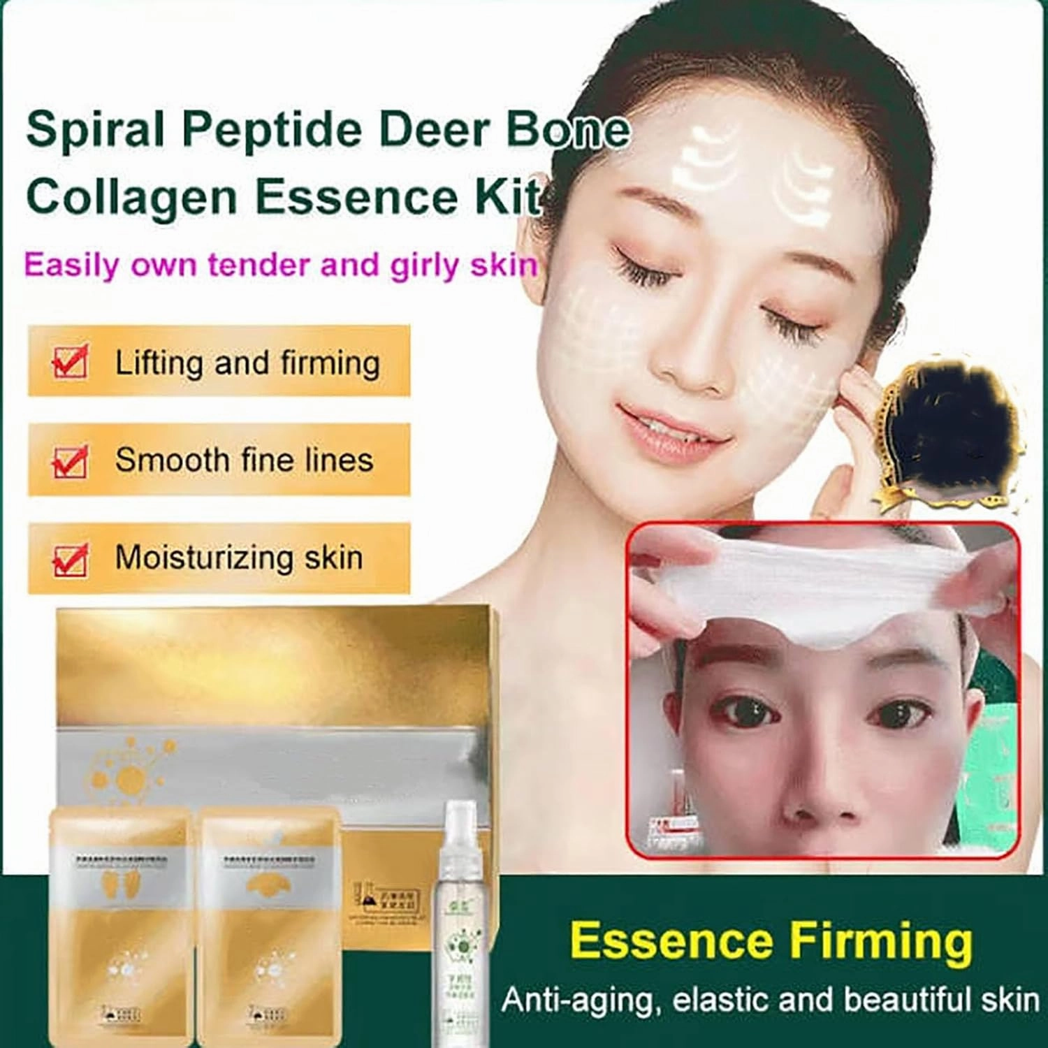 New Instant Skin Essence Collagen Set - Soluble Collagen Filling Mask,Preiplieex Spiral Peptide Deer Bone Collagen Essence Kit,Conopeptide Nano Filling Face Mask Melting Film (5)